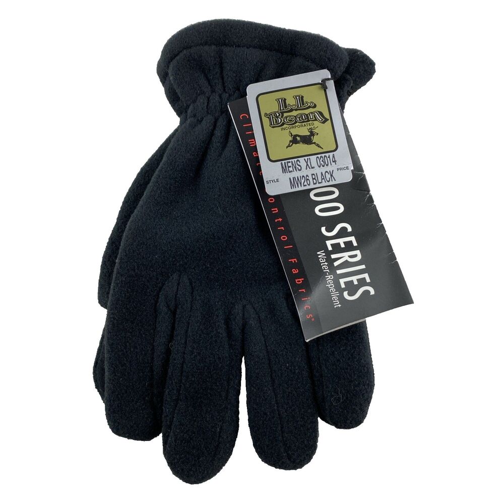 LL Bean Polartec 200 Series Black Water Repellant Fleece Gloves Mens XL New